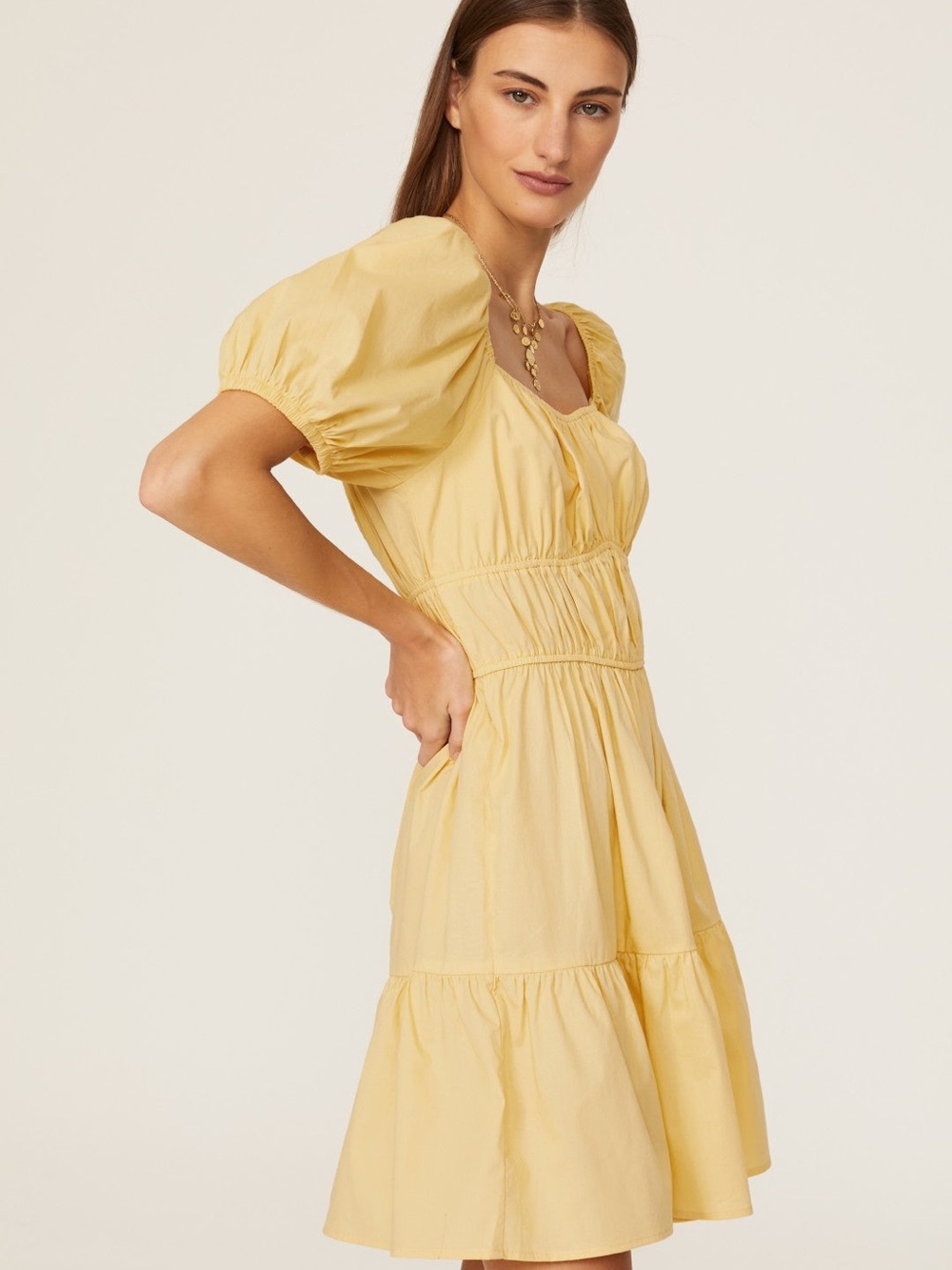 Louna Yellow Cinched Dress, Large - Picture 2 of 8